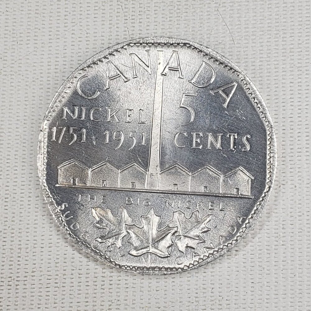 1951 5c Canada Sudbury The Big Nickel 38mm Aluminium With Original Pouch